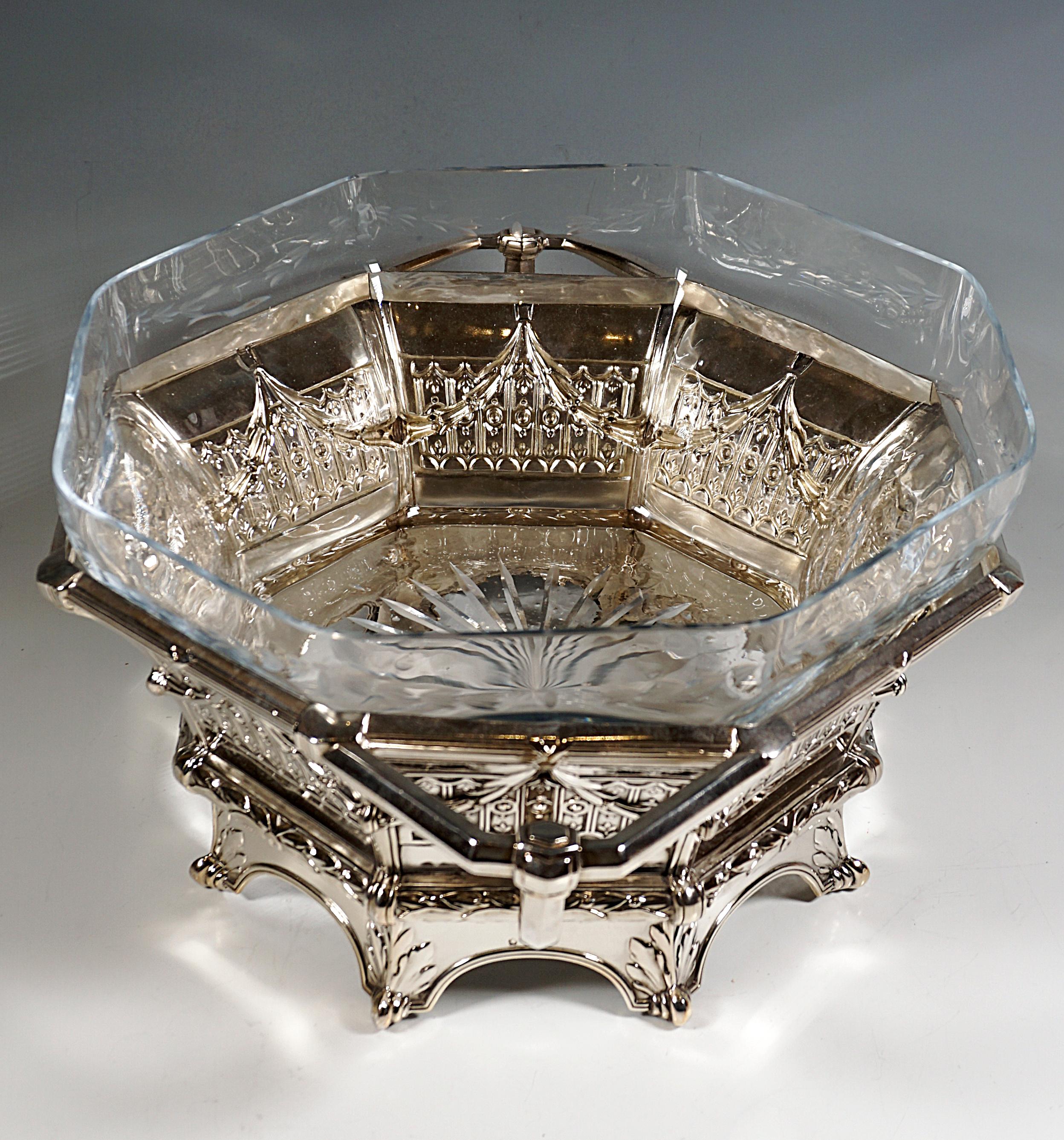 Hand-Crafted Art Nouveau Octagonal Silver Centerpiece, by a. Bachruch, Austria-Hungary, 1910