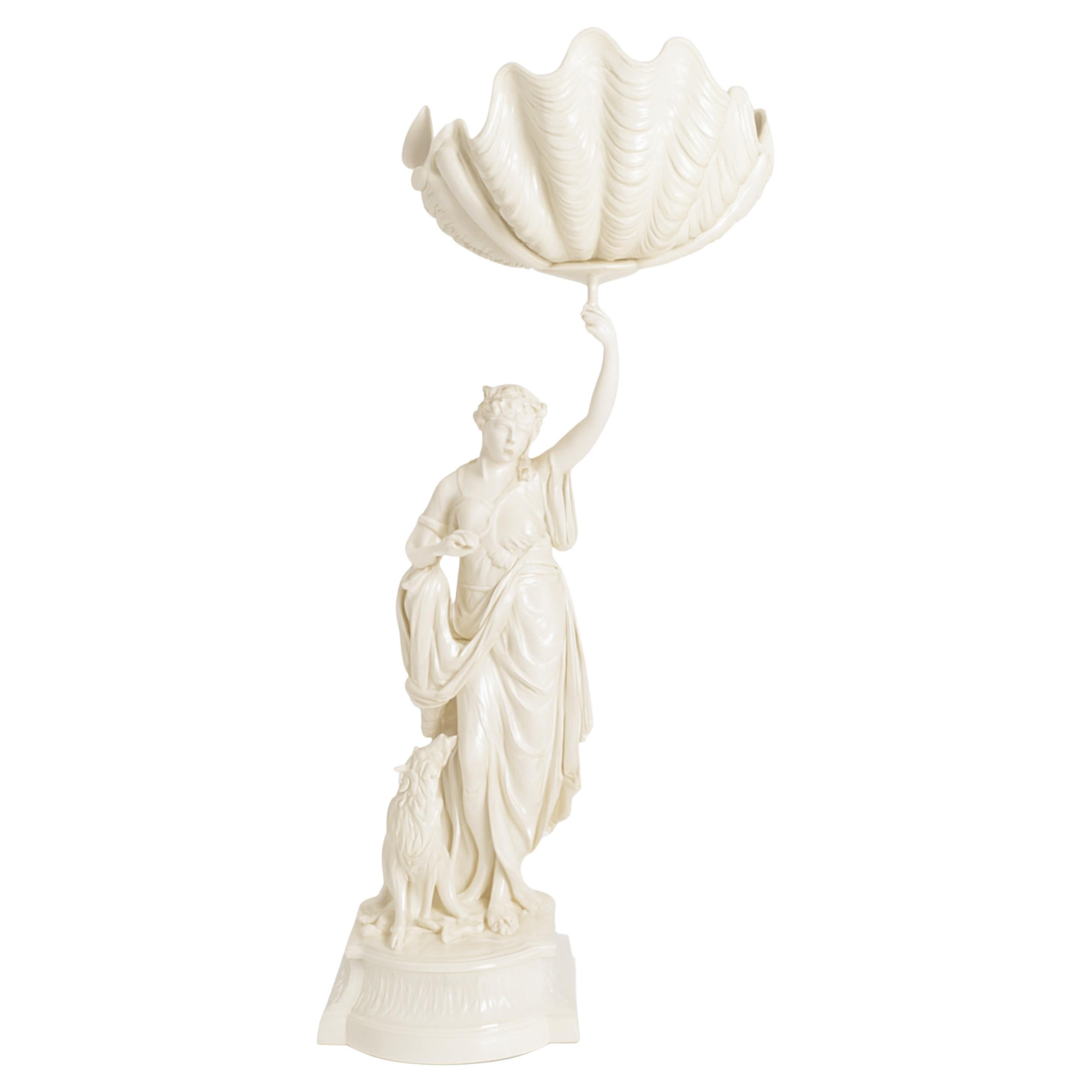 Art Nouveau Off White Lacquer Lamp With Woman, 20th Century