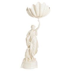 Art Nouveau Off White Lacquer Lamp With Woman, 20th Century