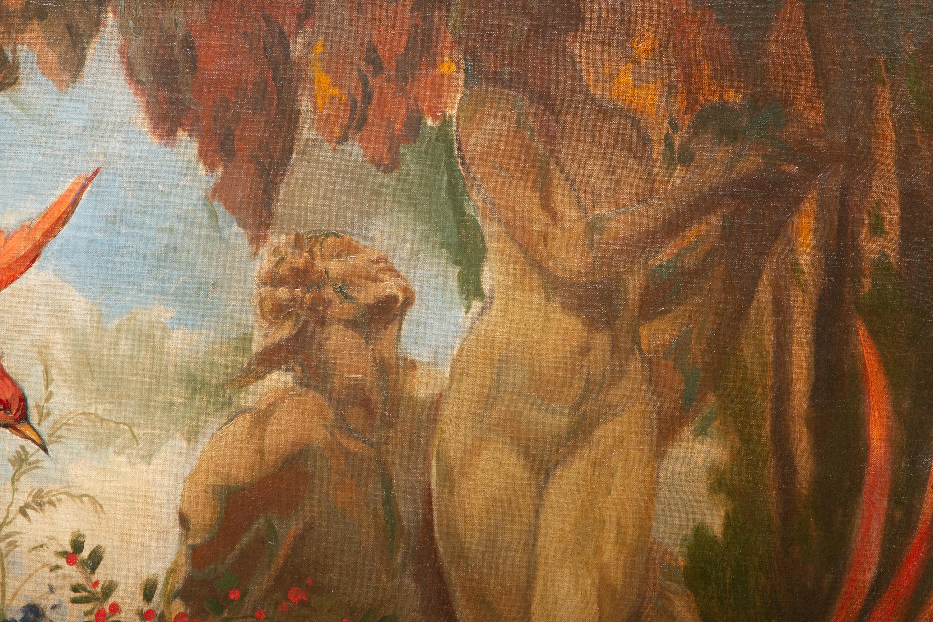 Art Nouveau Oil on Canvas In Good Condition For Sale In Hudson, NY