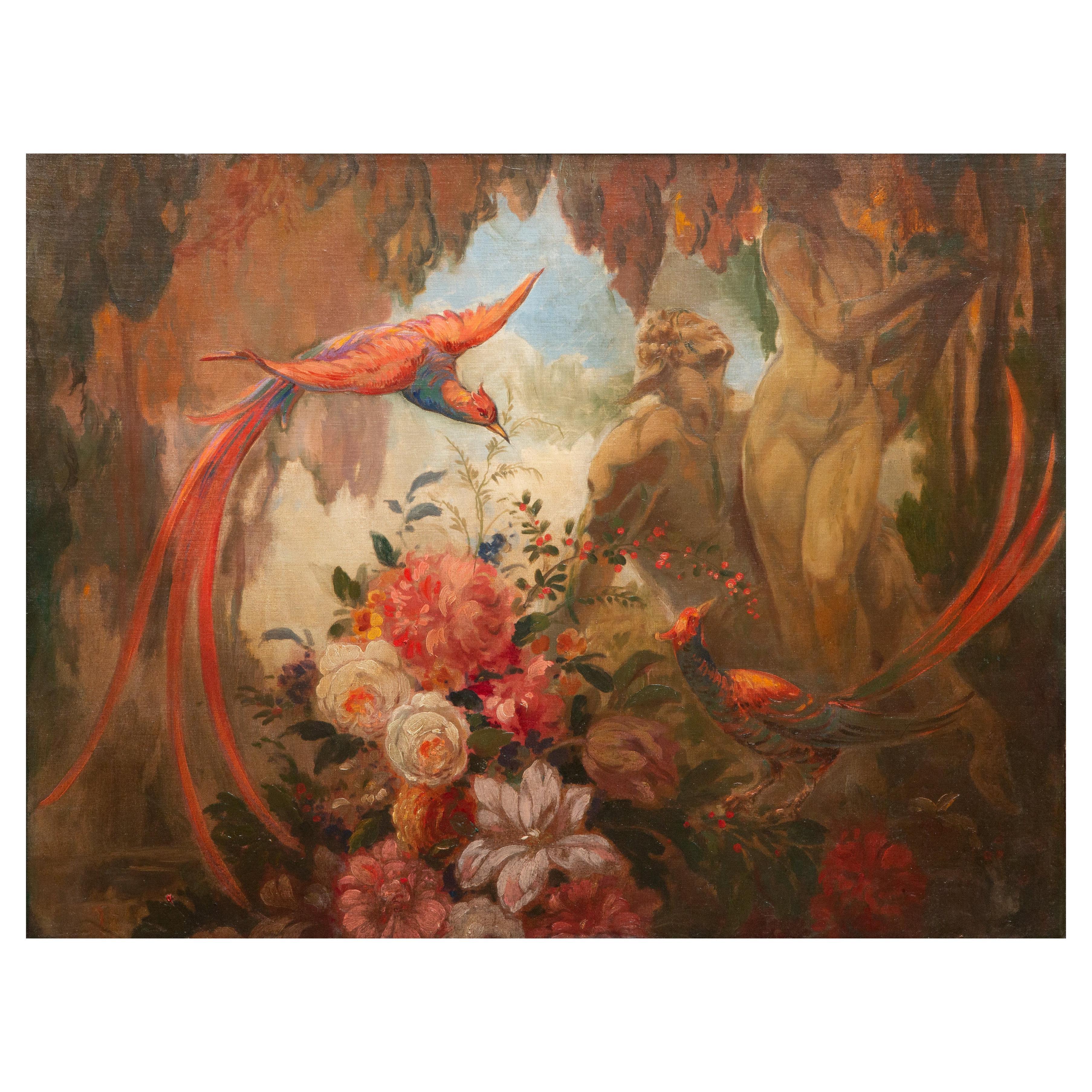 Art Nouveau Oil on Canvas For Sale