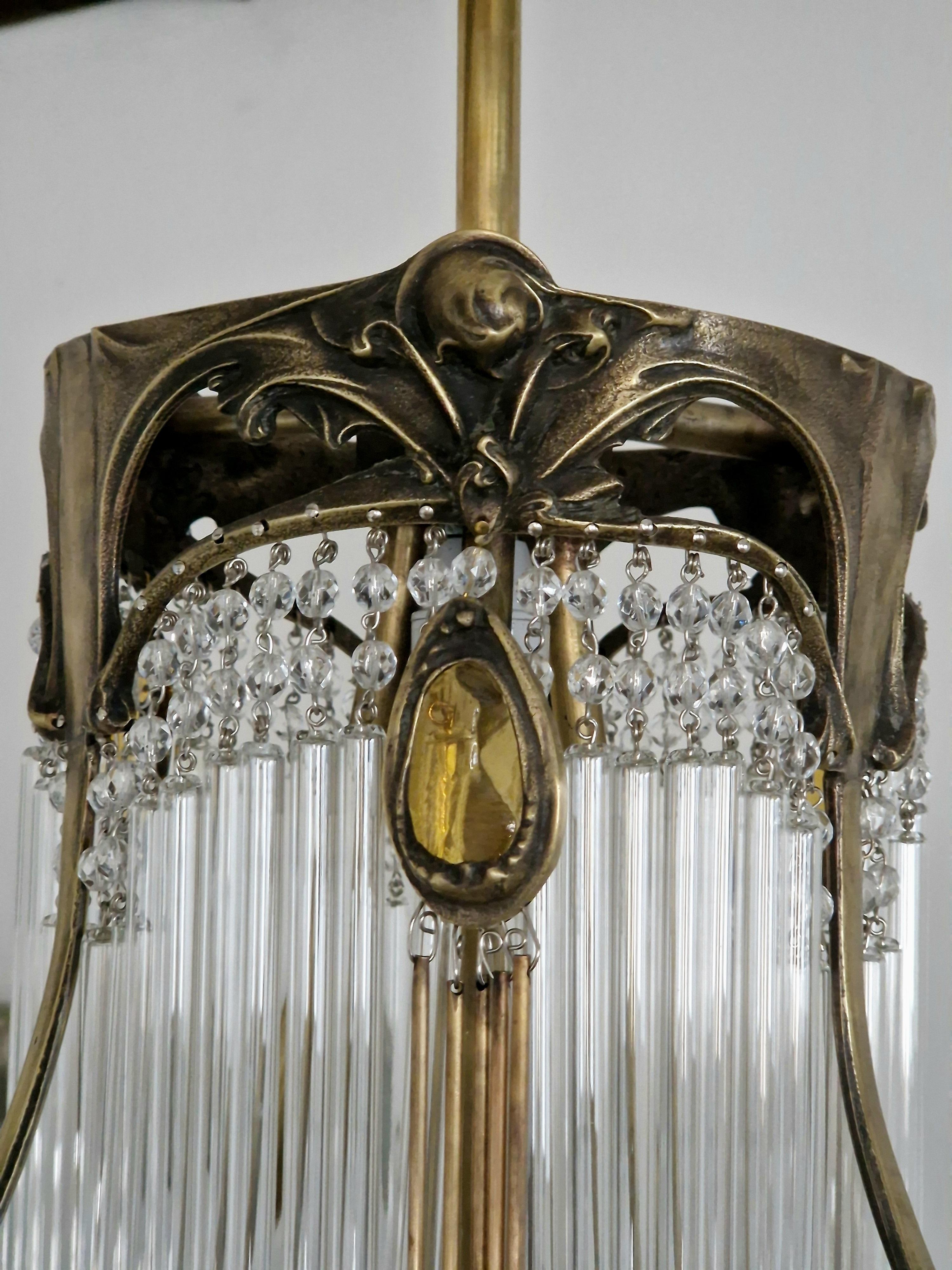 French Art Nouveau Old Bronze Hector Guimard Chandelier For Sale