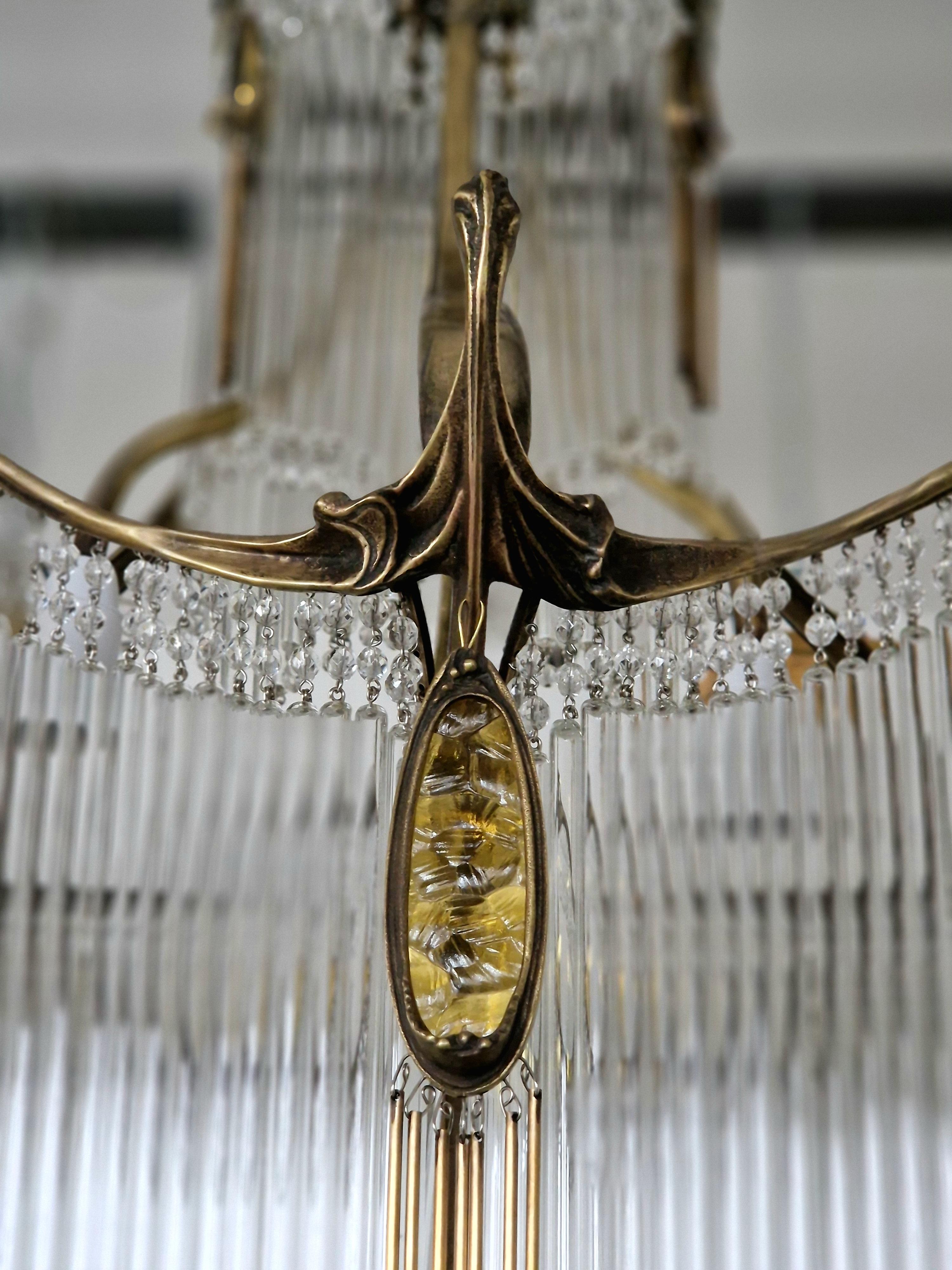 Hand-Crafted Art Nouveau Old Bronze Hector Guimard Chandelier For Sale