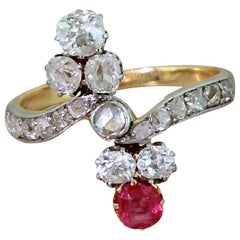 Antique Art Nouveau Old Cut Diamond and Red Spinel Ring