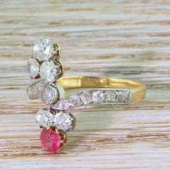 Art Nouveau Old Cut Diamond and Red Spinel Ring
