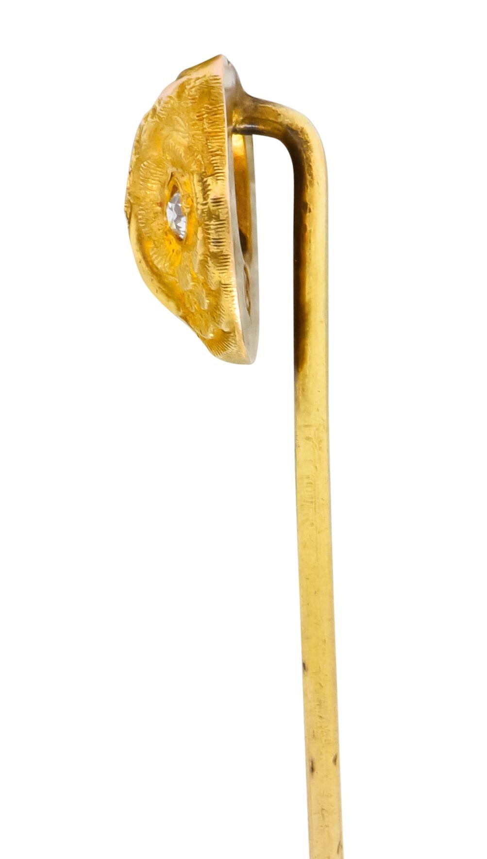Old European Cut Art Nouveau Old European Diamond 14 Karat Gold Owl Stickpin