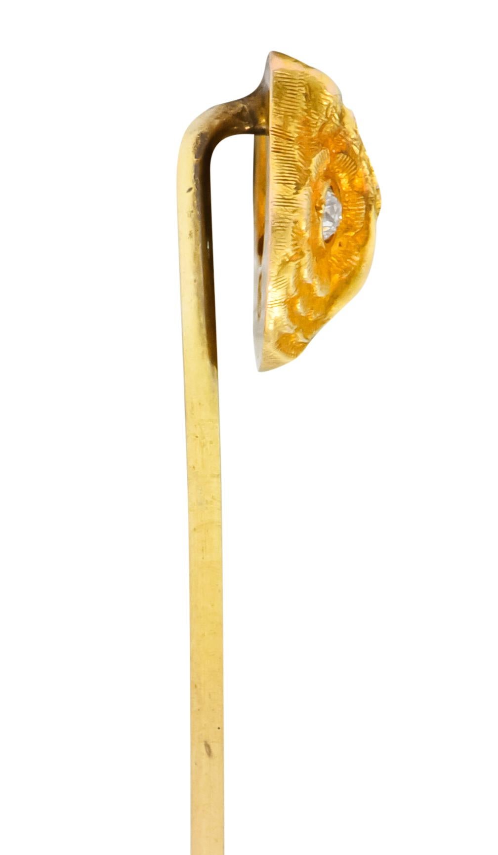 Women's or Men's Art Nouveau Old European Diamond 14 Karat Gold Owl Stickpin