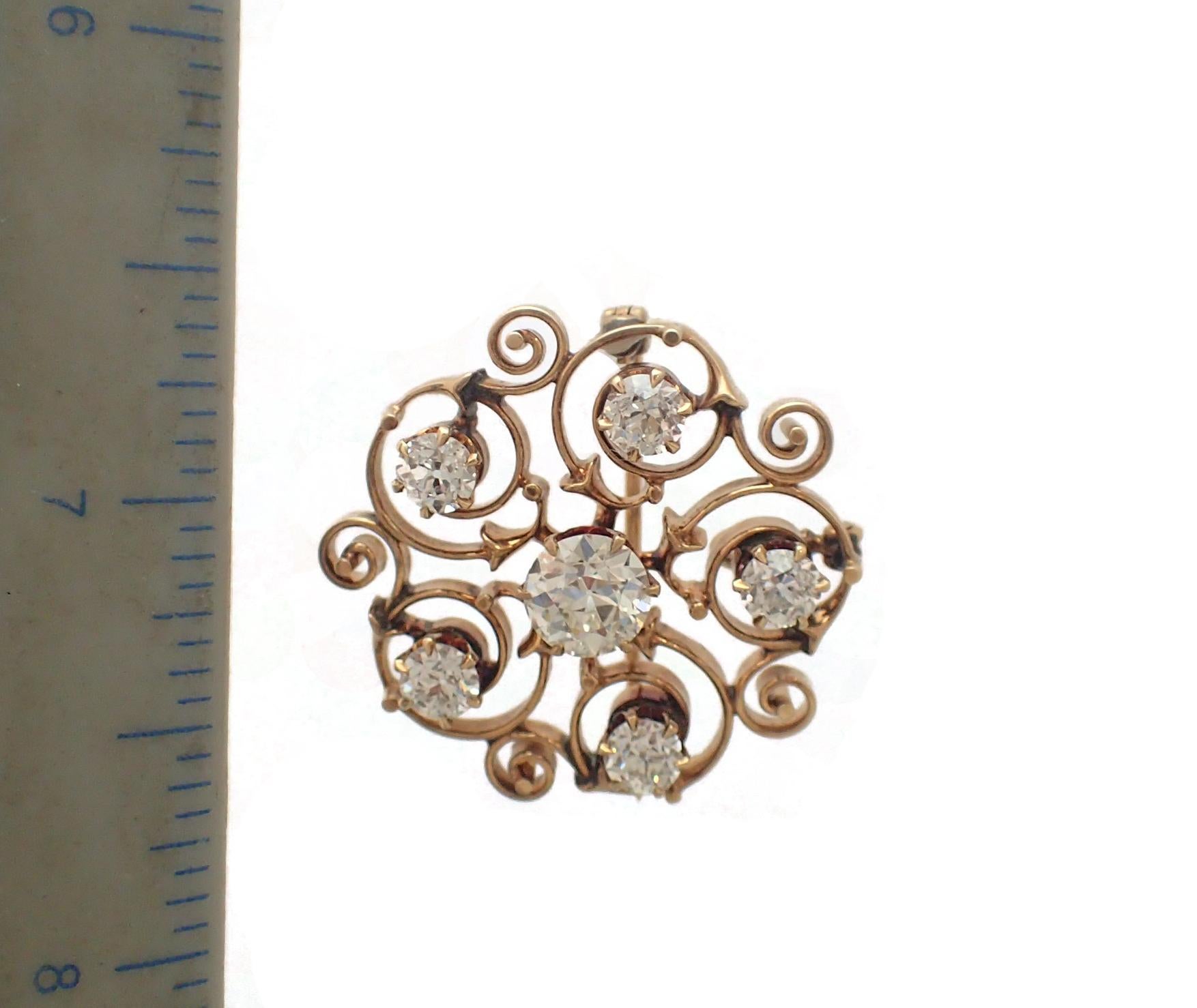 Art Nouveau Old Mine Cut Diamond Pin In Good Condition For Sale In New York, NY