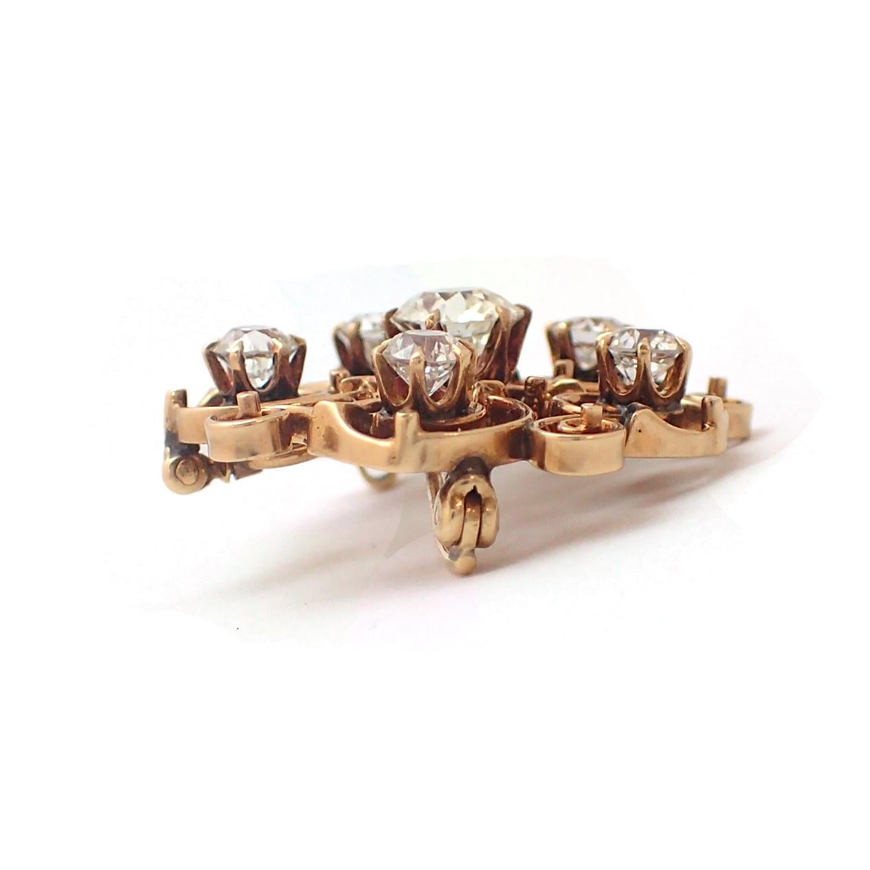 Art Nouveau Old Mine Cut Diamond Pin For Sale 2