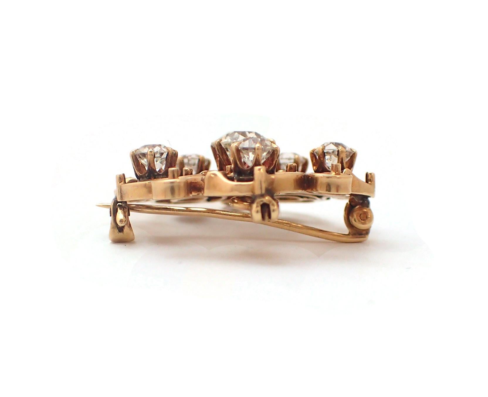 Art Nouveau Old Mine Cut Diamond Pin For Sale 3