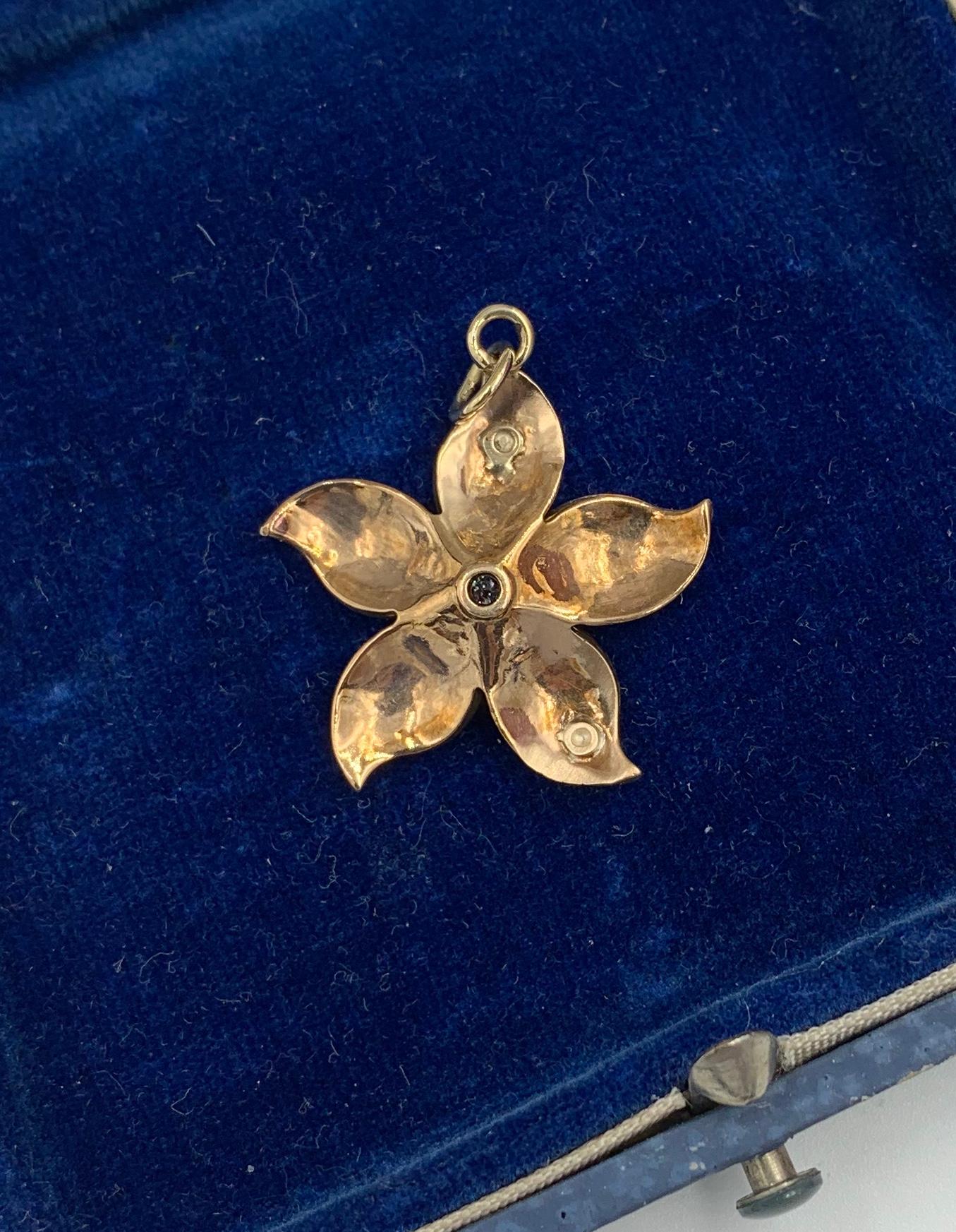 Art Nouveau Old Mine Diamond Pearl Flower Pendant Necklace Charm Gold 2