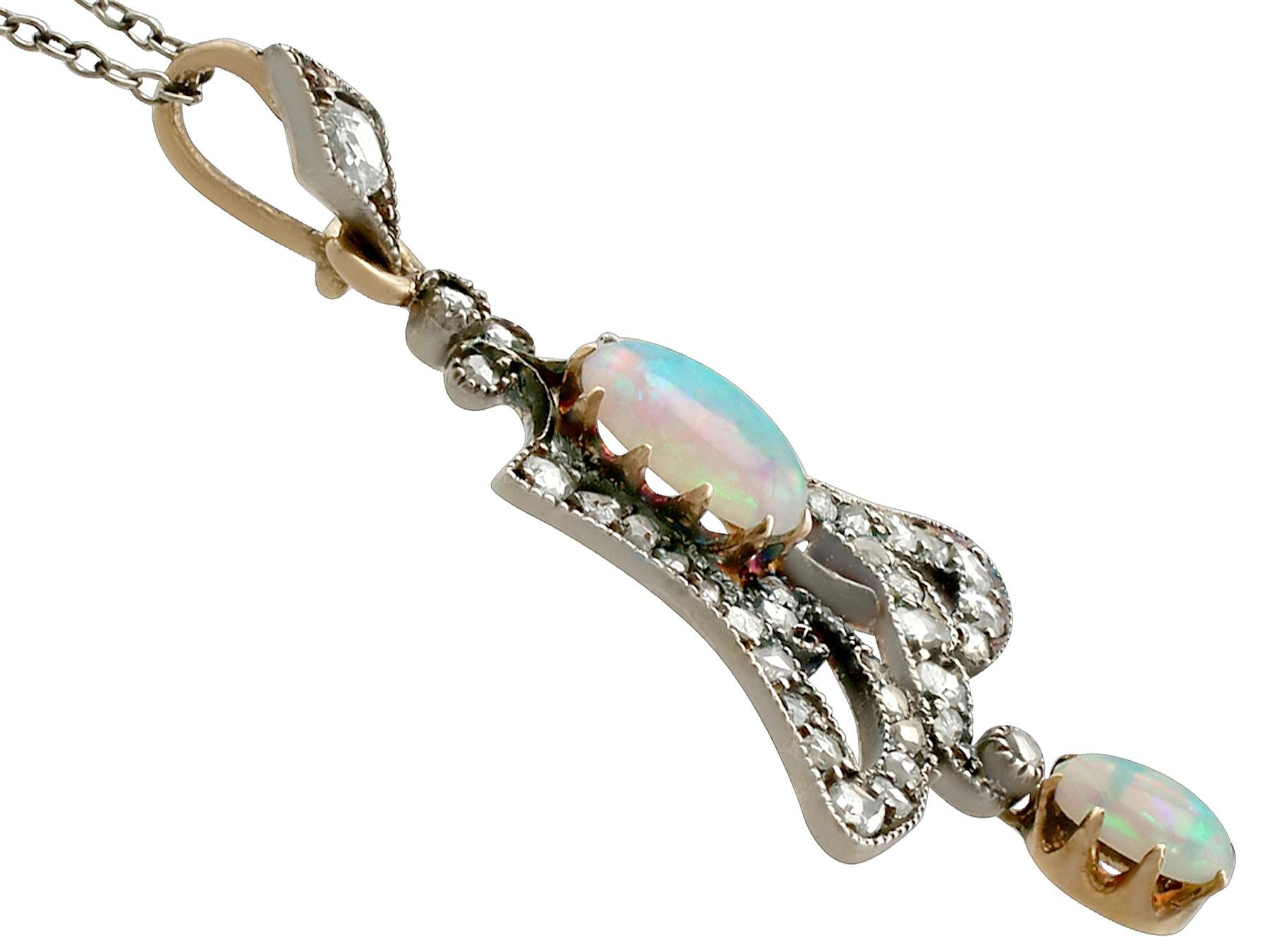 Women's Art Nouveau Opal 1.12 Carat Diamond Pendant