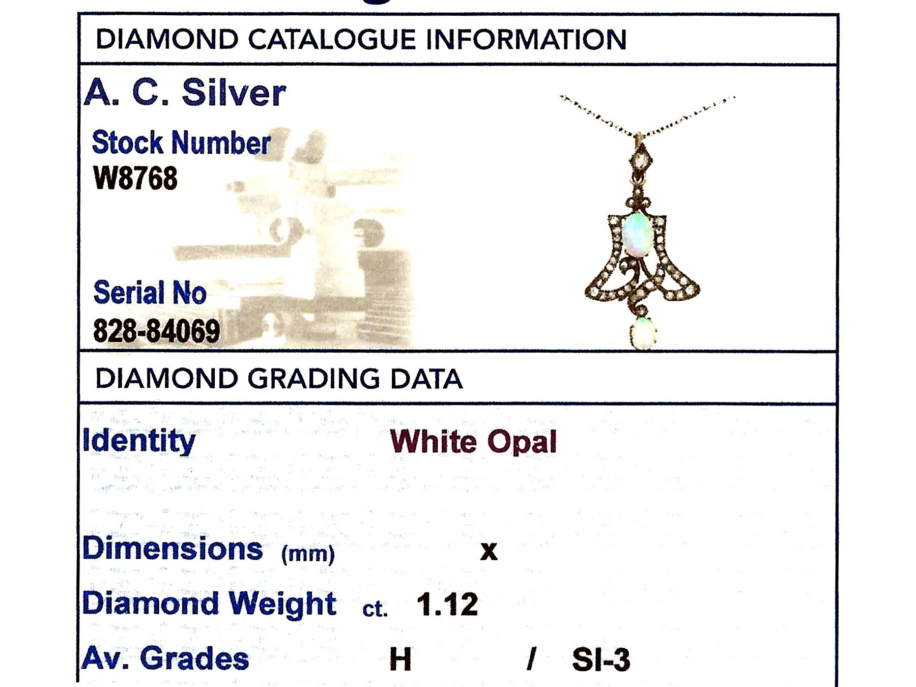 Art Nouveau Opal 1.12 Carat Diamond Pendant 2