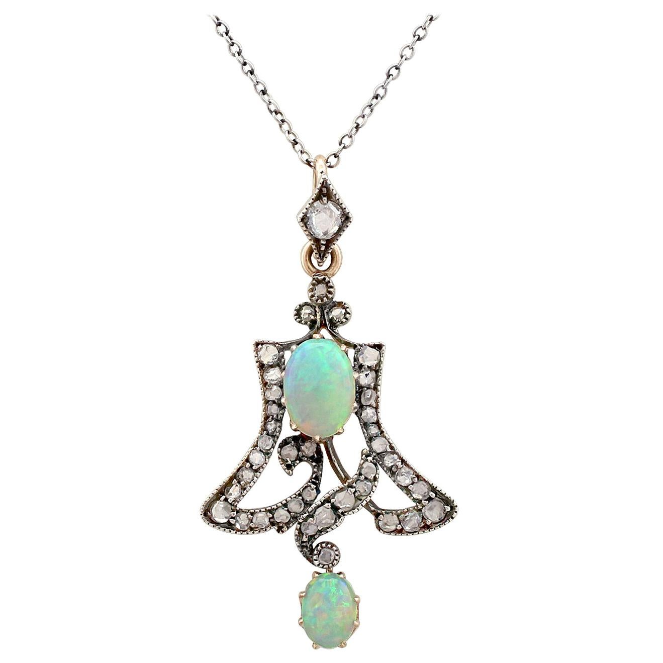 Art Nouveau Opal 1.12 Carat Diamond Pendant