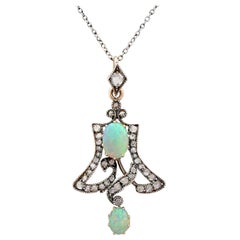 Art Nouveau Opal 1.12 Carat Diamond Pendant