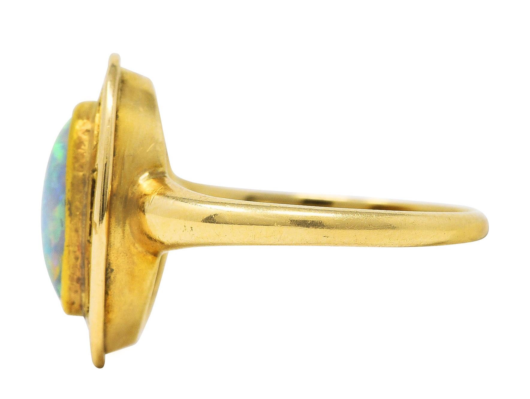 Women's or Men's Art Nouveau Opal 14 Karat Yellow Gold Geometric Gemstone Ring