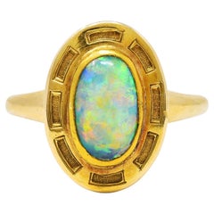 Vintage Art Nouveau Opal 14 Karat Yellow Gold Geometric Gemstone Ring