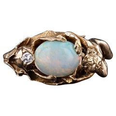Art Nouveau Opal and Diamond Figural Ring of 14k Gold