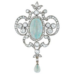 Antique Art Nouveau Opal and Diamond Pendant