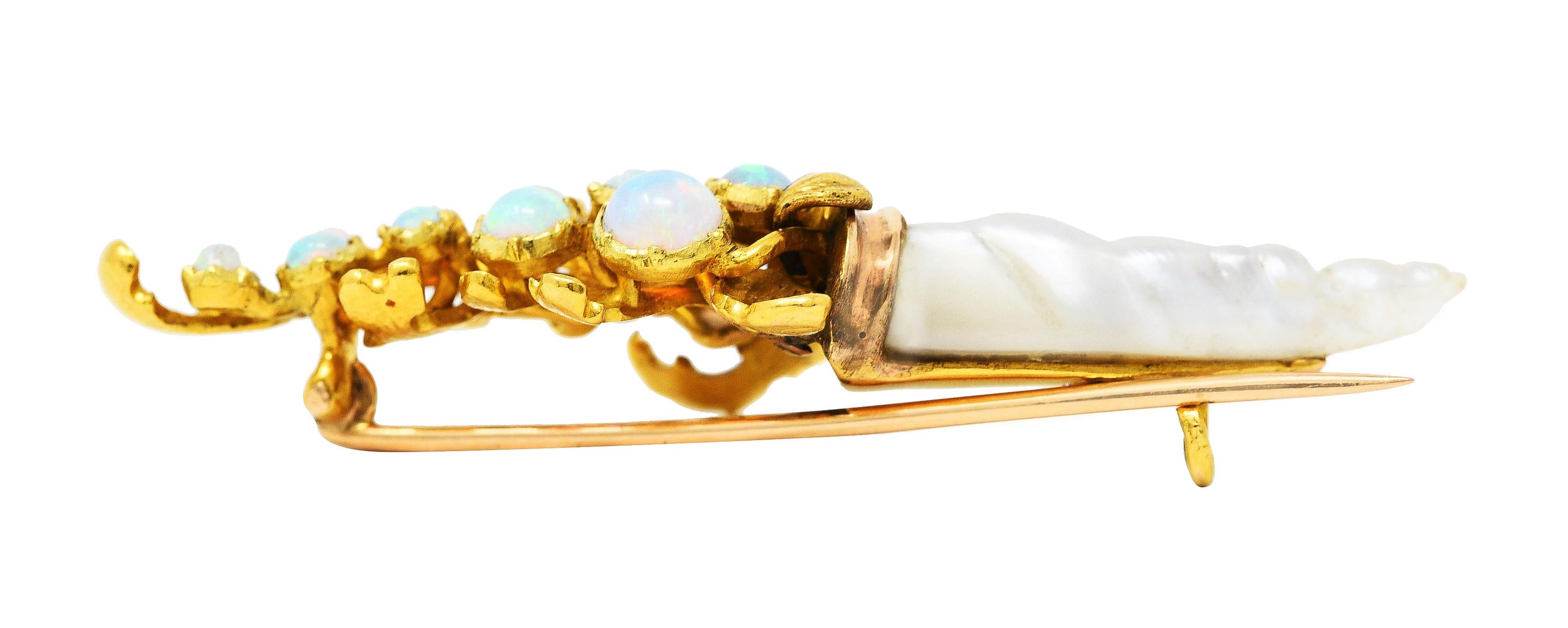 Women's or Men's Art Nouveau Opal Baroque Pearl 18 Karat Gold Bouquet Antique Brooch