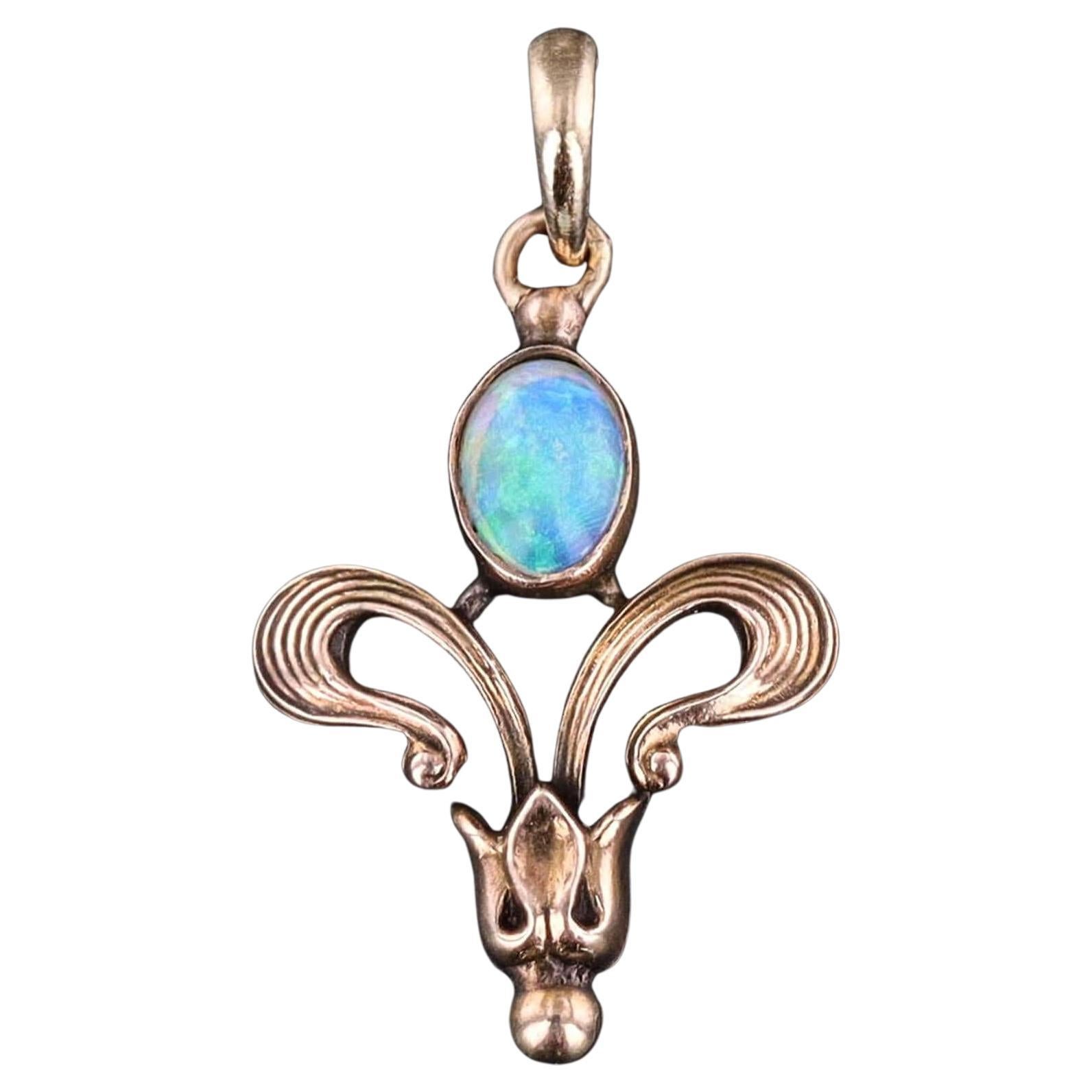 Art Nouveau Opal Charm Pendant in 9K Gold, Circa 1890