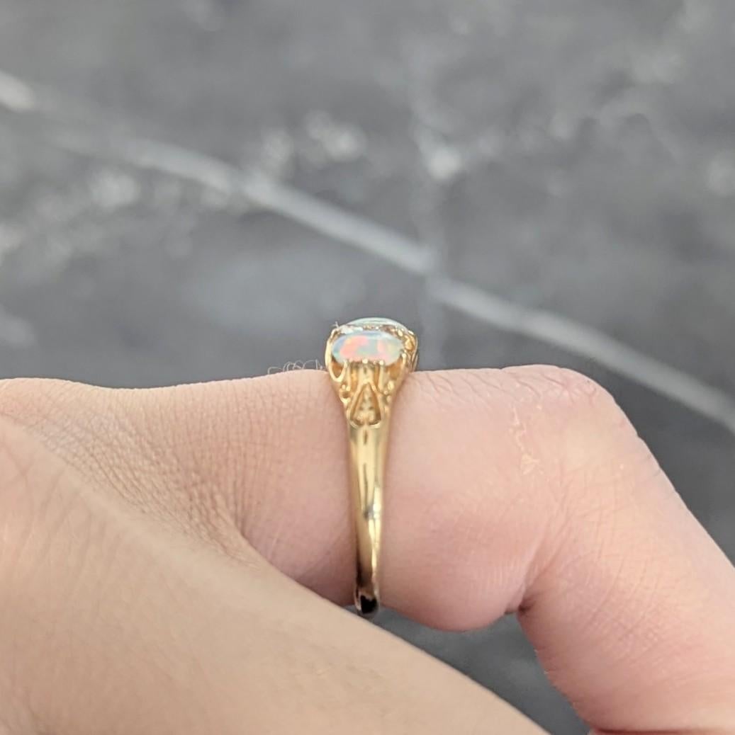Art Nouveau Opal Diamond 18 Karat Yellow Gold Foliate Antique Band Ring For Sale 5