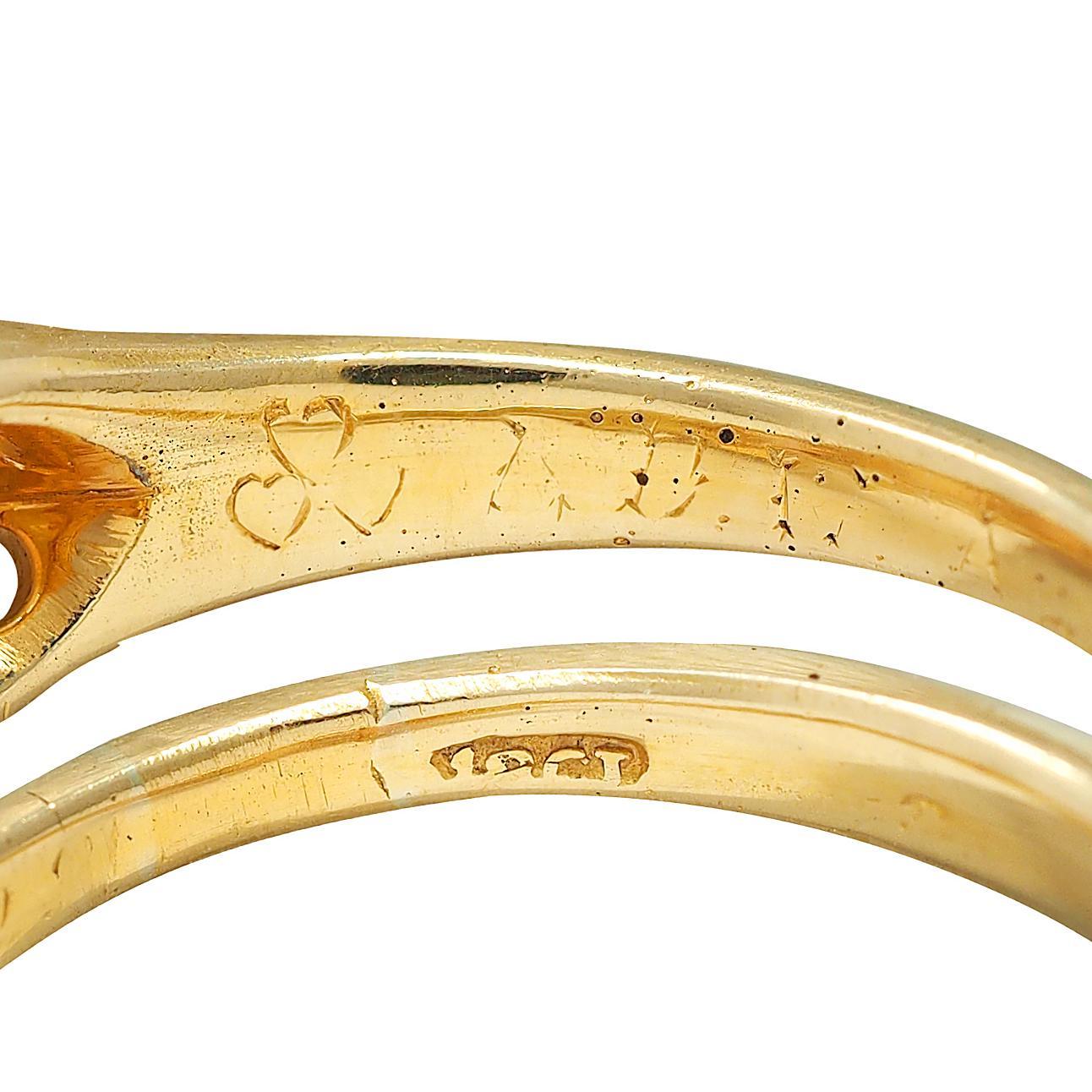 Art Nouveau Opal Diamond 18 Karat Yellow Gold Foliate Antique Band Ring For Sale 3