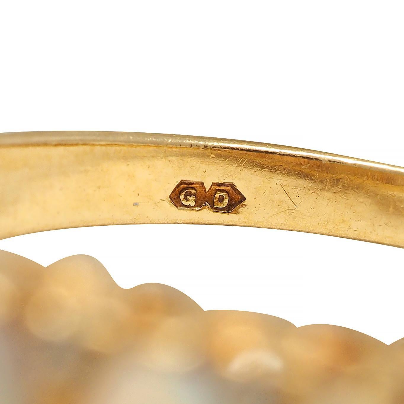 Art Nouveau Opal Diamond 18 Karat Yellow Gold Scrolling Antique Band Ring For Sale 10