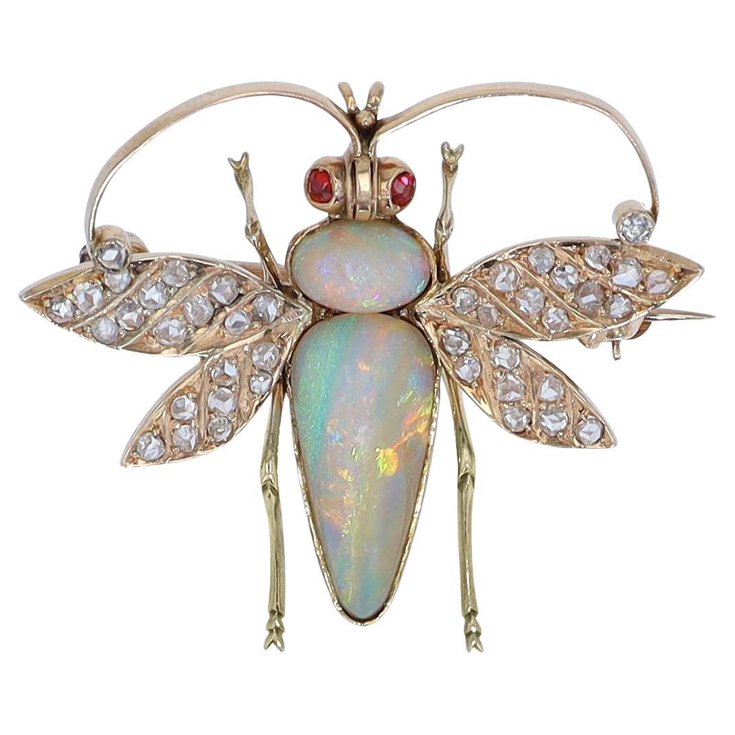 Art Nouveau Opal & Diamond Bee Brooch
