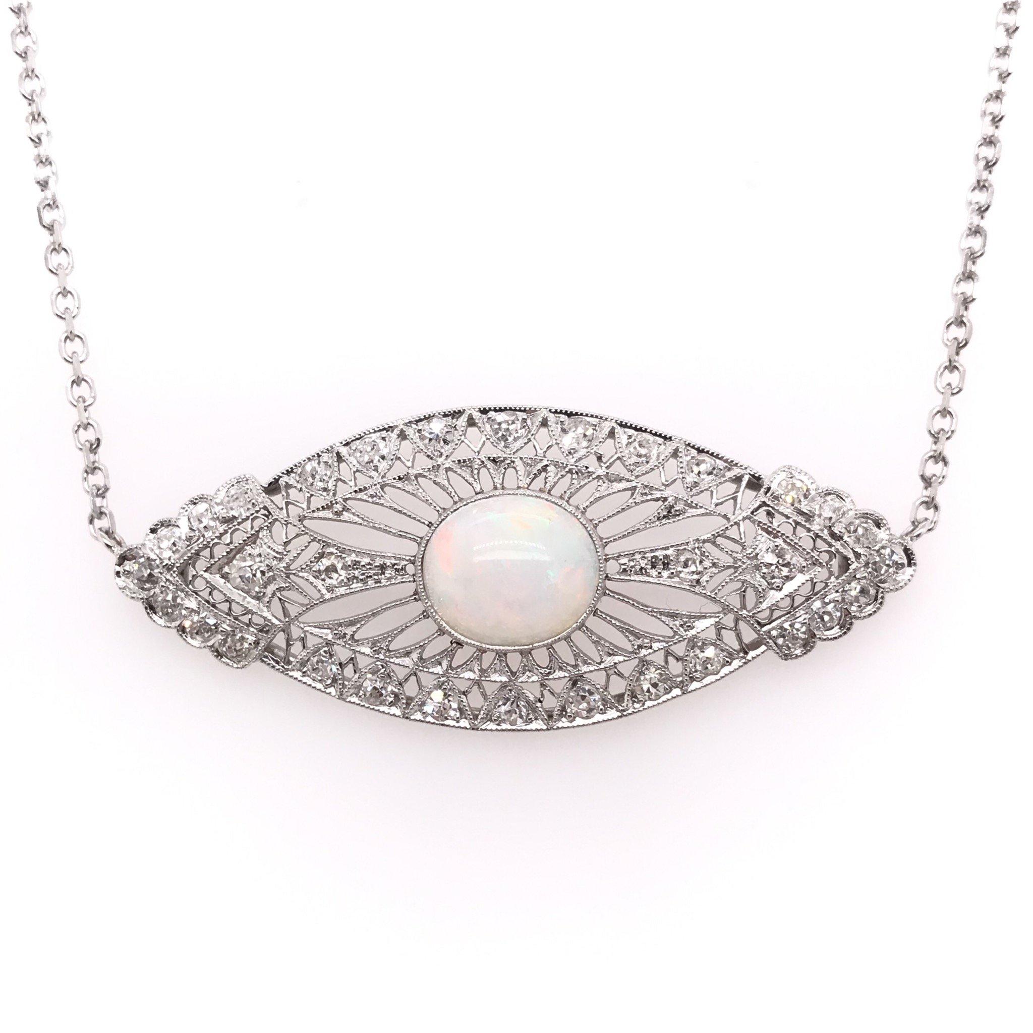 Art Nouveau Opal and Diamond Platinum Necklace In Good Condition In Montgomery, AL