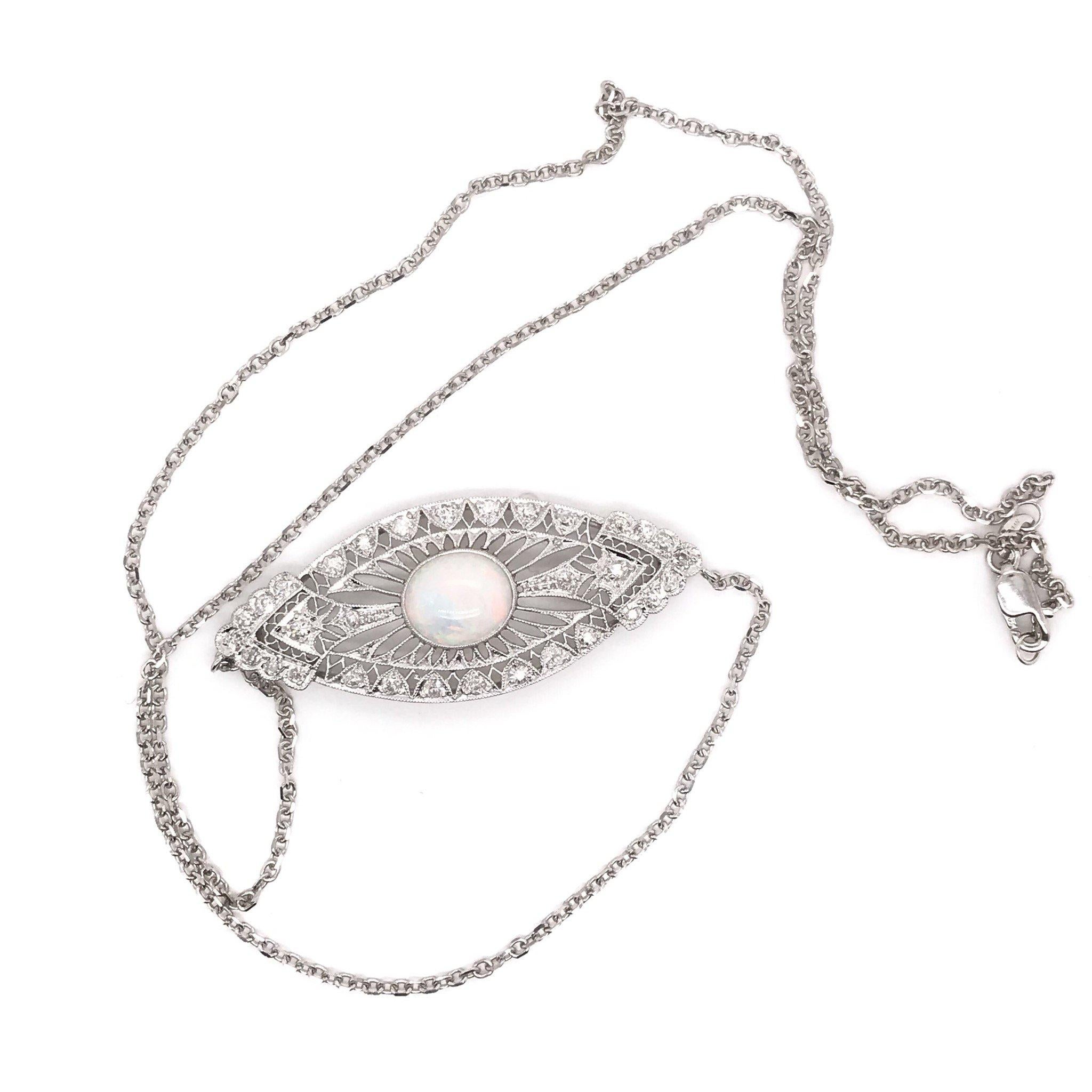 Art Nouveau Opal and Diamond Platinum Necklace 2