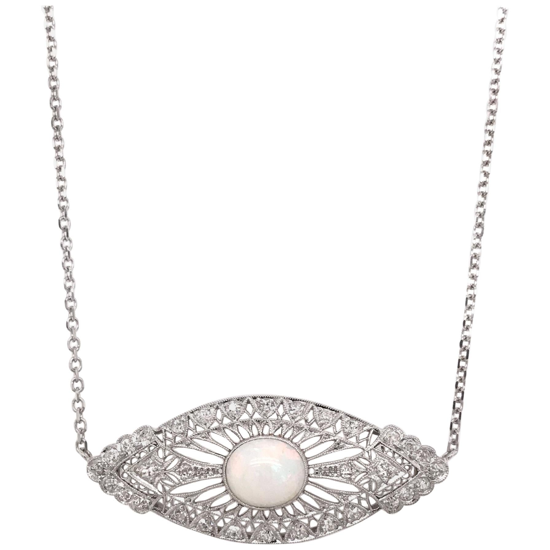 Art Nouveau Opal and Diamond Platinum Necklace