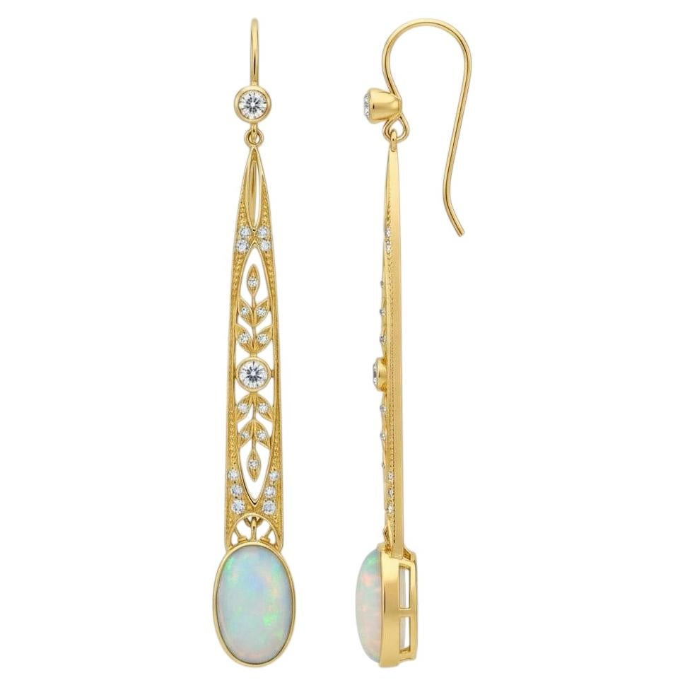Pendientes Art Nouveau Opal Drop oro 14k