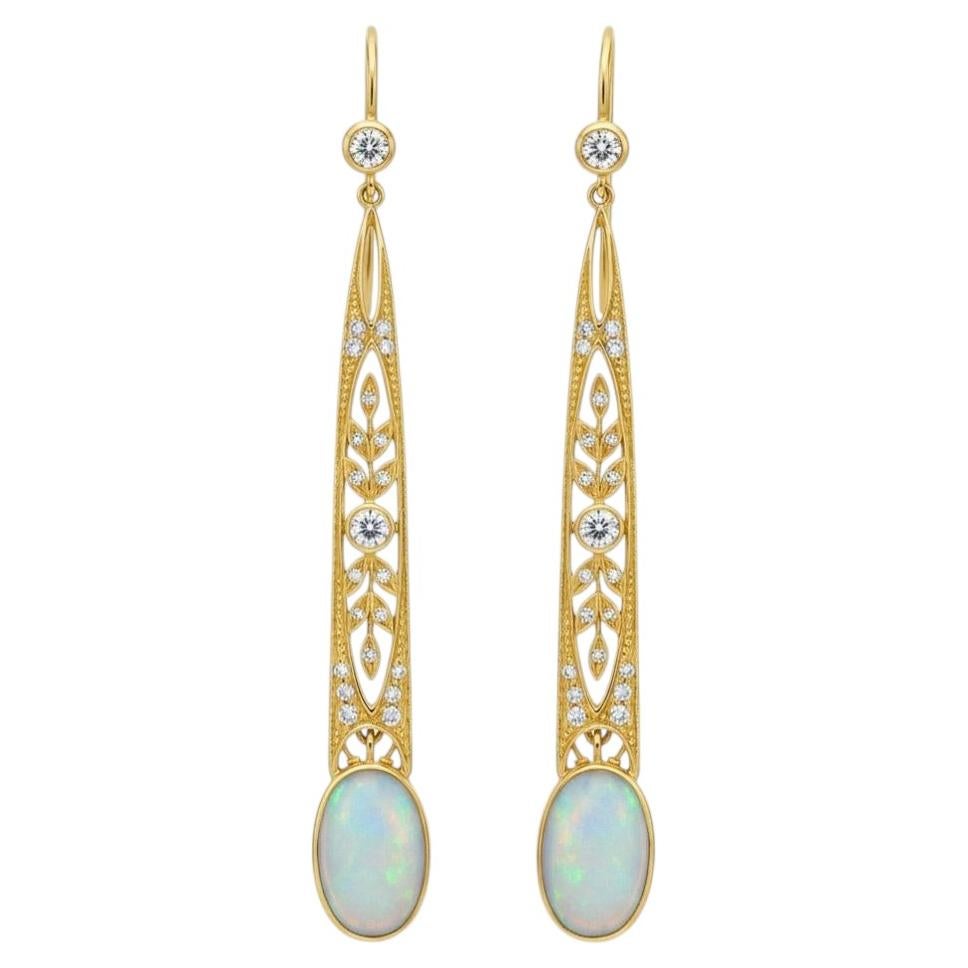 Art Nouveau Opal Drop Earrings silver, gold