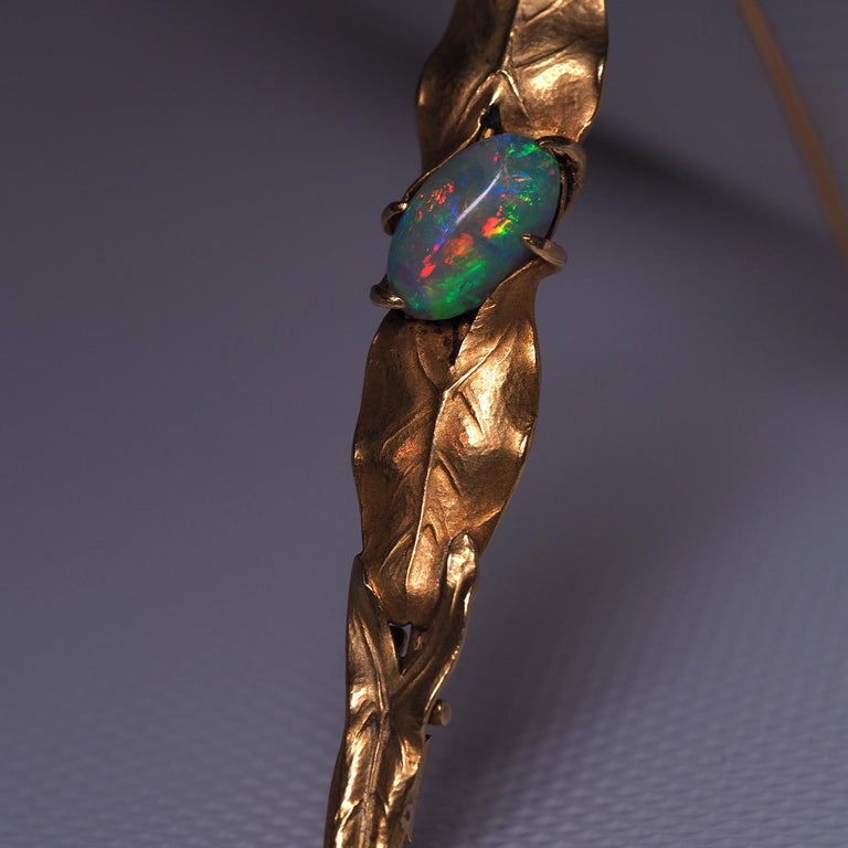 Art Nouveau Opal Gold Brooch Australian Precious Opal Unisex Arnould