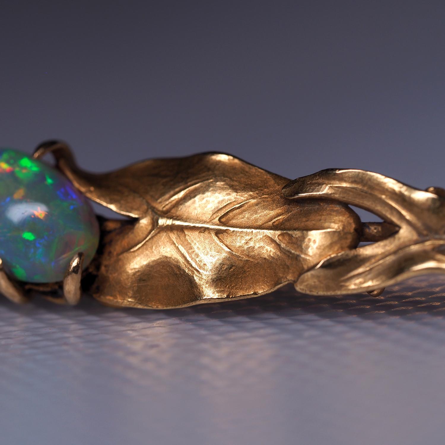 Art Nouveau Opal Gold Brooch Australian Precious Opal Unisex Arnould 1910 Brooch For Sale 11