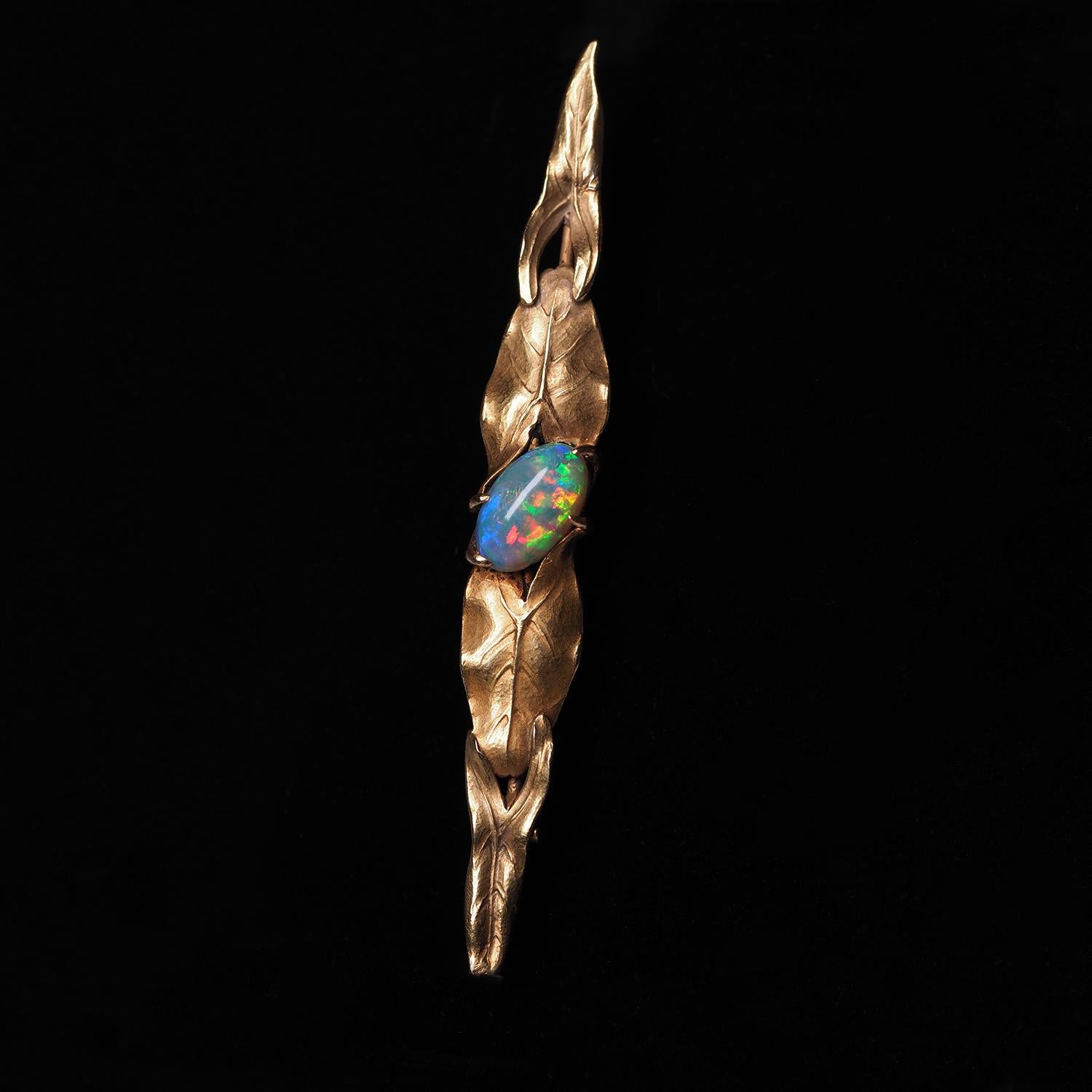 Art Nouveau Opal Gold Brooch Australian Precious Opal Unisex Arnould 1910 Brooch For Sale 14