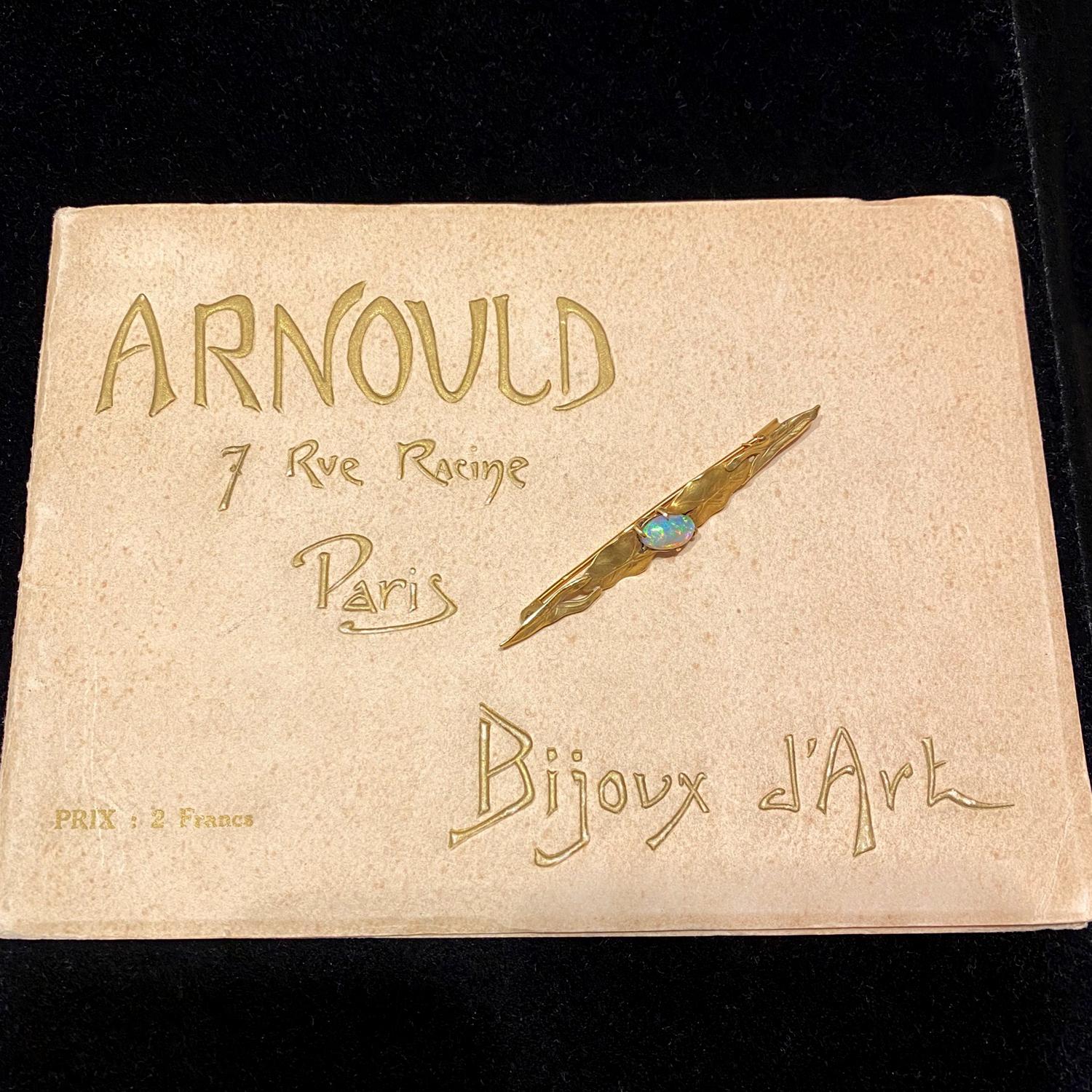 Art Nouveau Opal Gold Brooch Australian Precious Opal Unisex Arnould 1910 Brooch For Sale 1