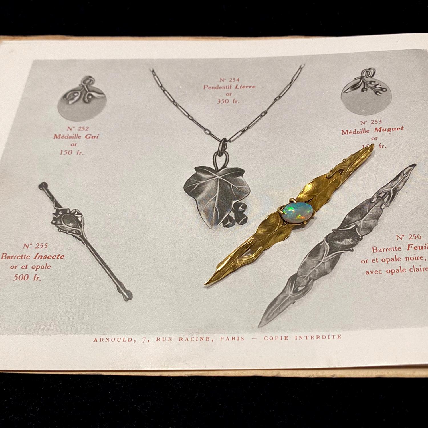 Women's or Men's Opal brooch gold Australian Natural Crystal Opal Art Nouveau Paris