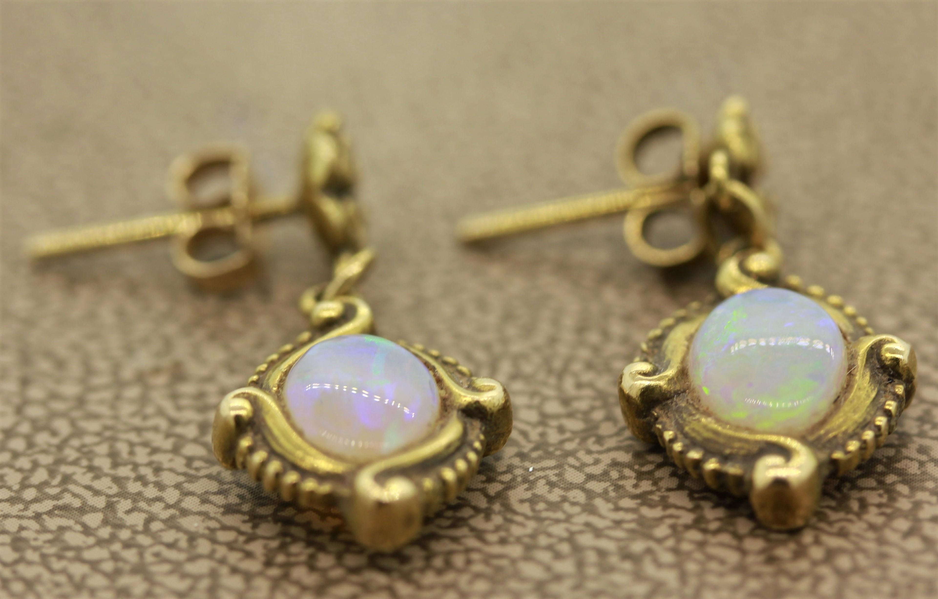 gold opal drop earrings