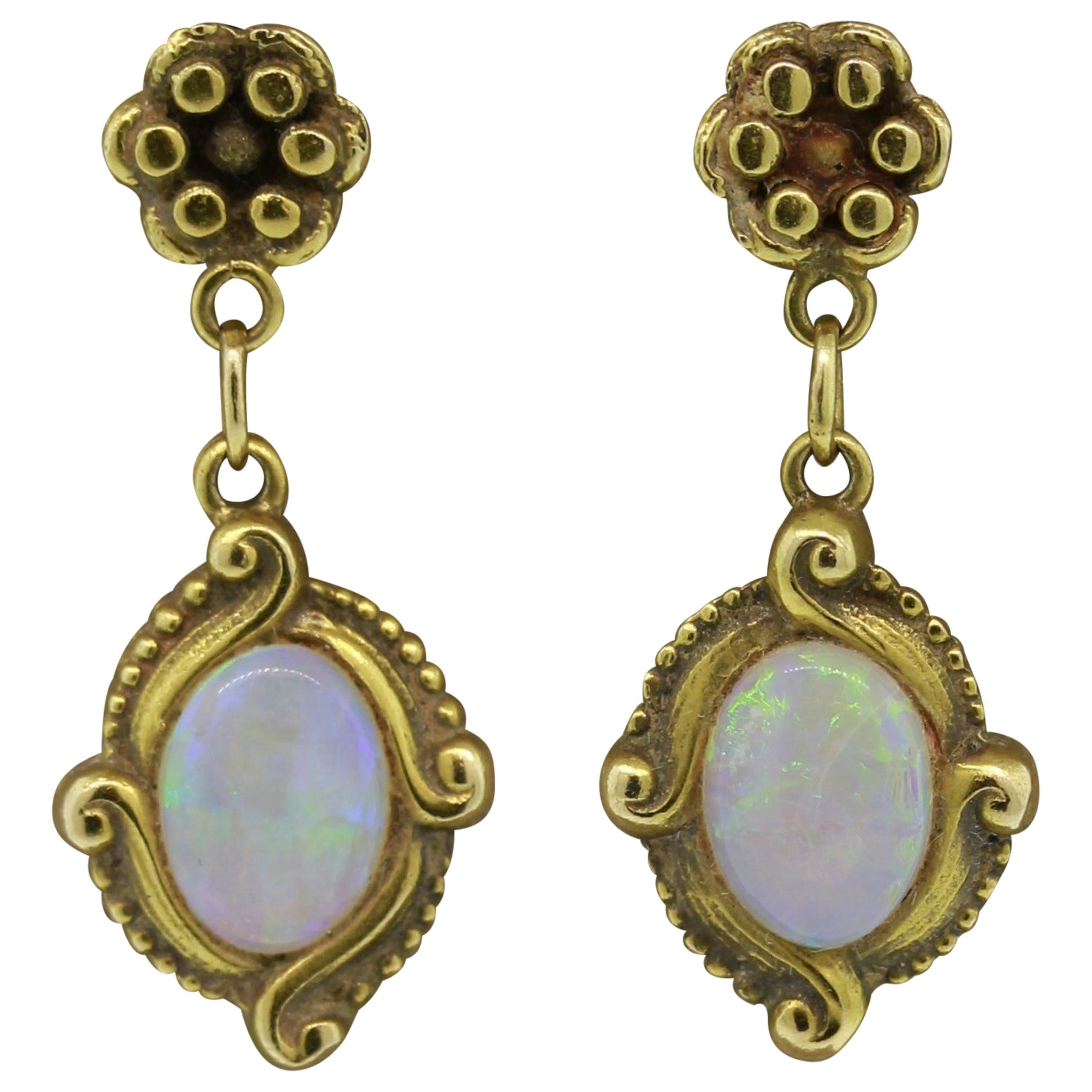 Art Nouveau Opal Gold Drop Earrings
