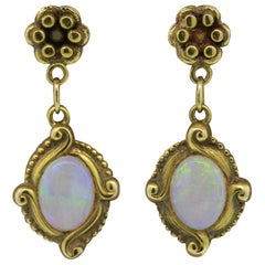 Antique Art Nouveau Opal Gold Drop Earrings