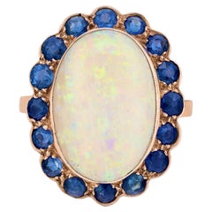 Jugendstil Opal & No Heat Blauer Saphir Ring in 14 Karat Gelbgold