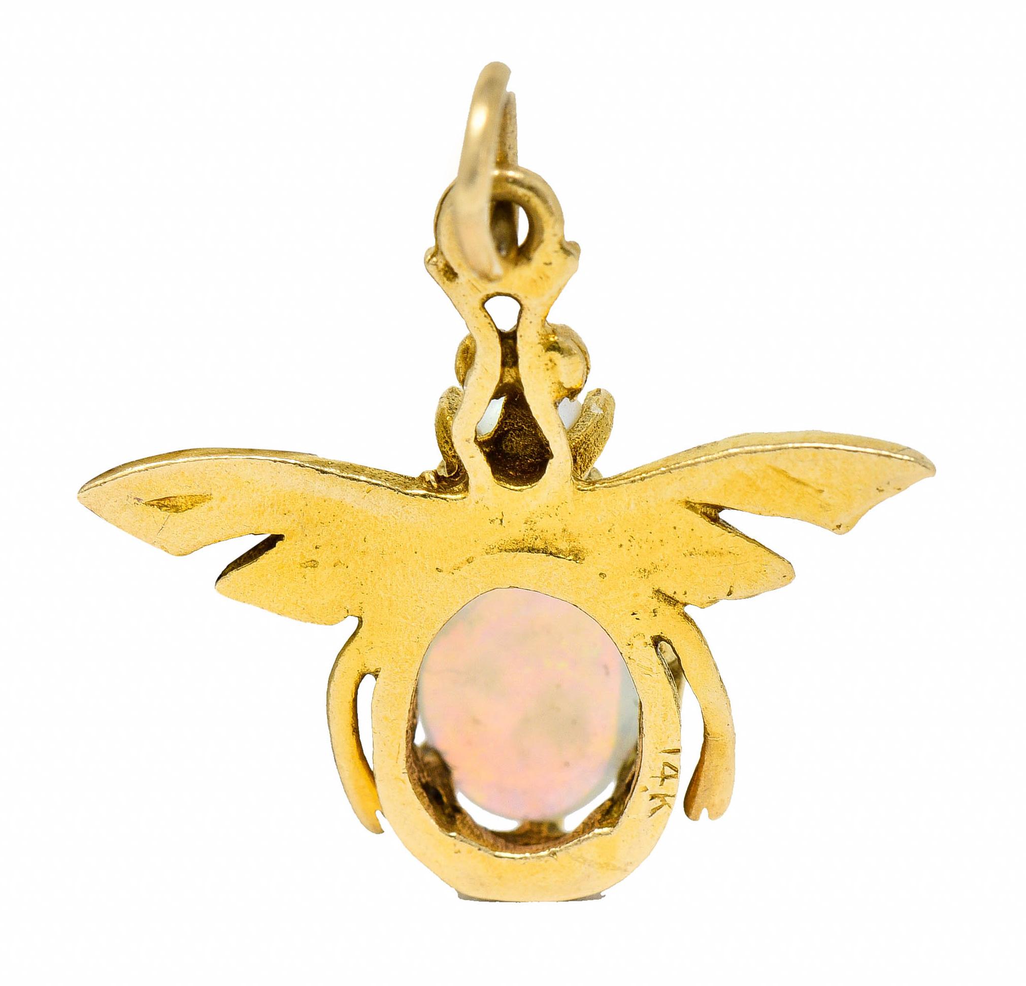 Cabochon Art Nouveau Opal Pearl 14 Karat Gold Bee Insect Charm