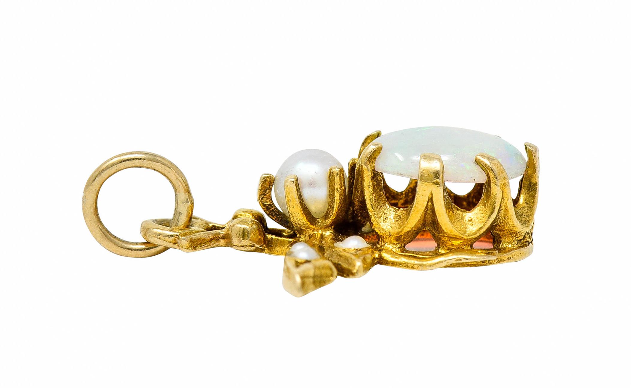 Women's or Men's Art Nouveau Opal Pearl 14 Karat Gold Bee Insect Charm