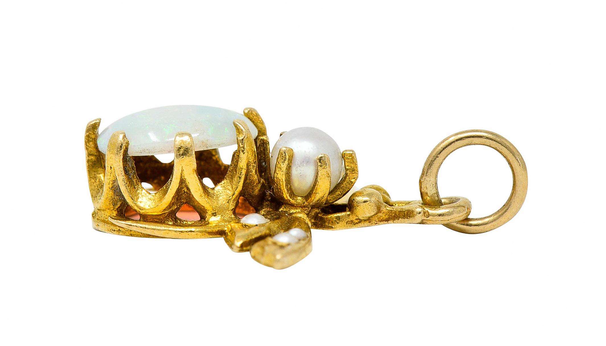 Art Nouveau Opal Pearl 14 Karat Gold Bee Insect Charm 1