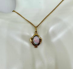 Art Nouveau Opal Pendant Necklace Blue Red Yellow Orange Fire 14 Karat Gold