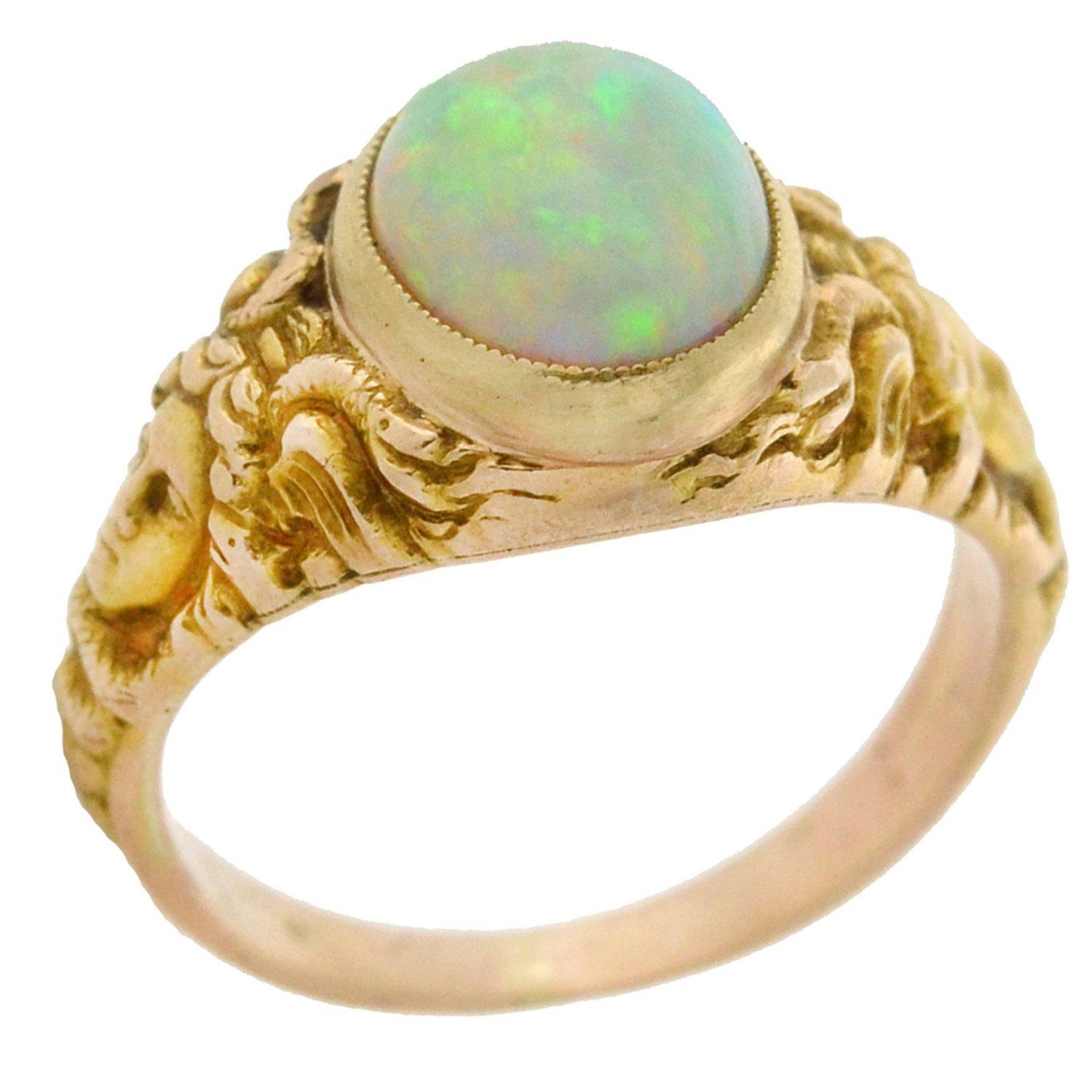 Art Nouveau Opal Repousse Medusa Ring In Good Condition In Narberth, PA