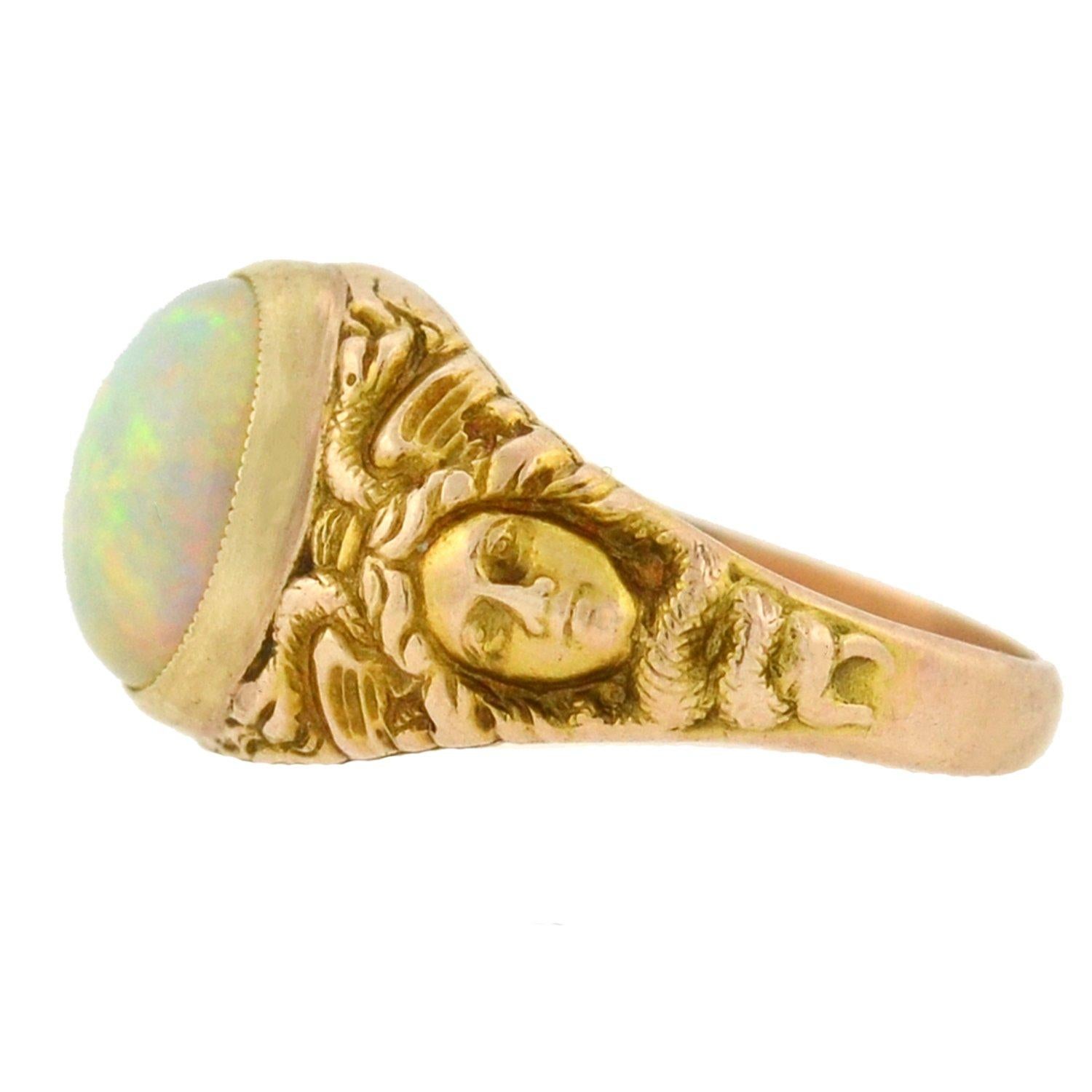 Women's Art Nouveau Opal Repousse Medusa Ring