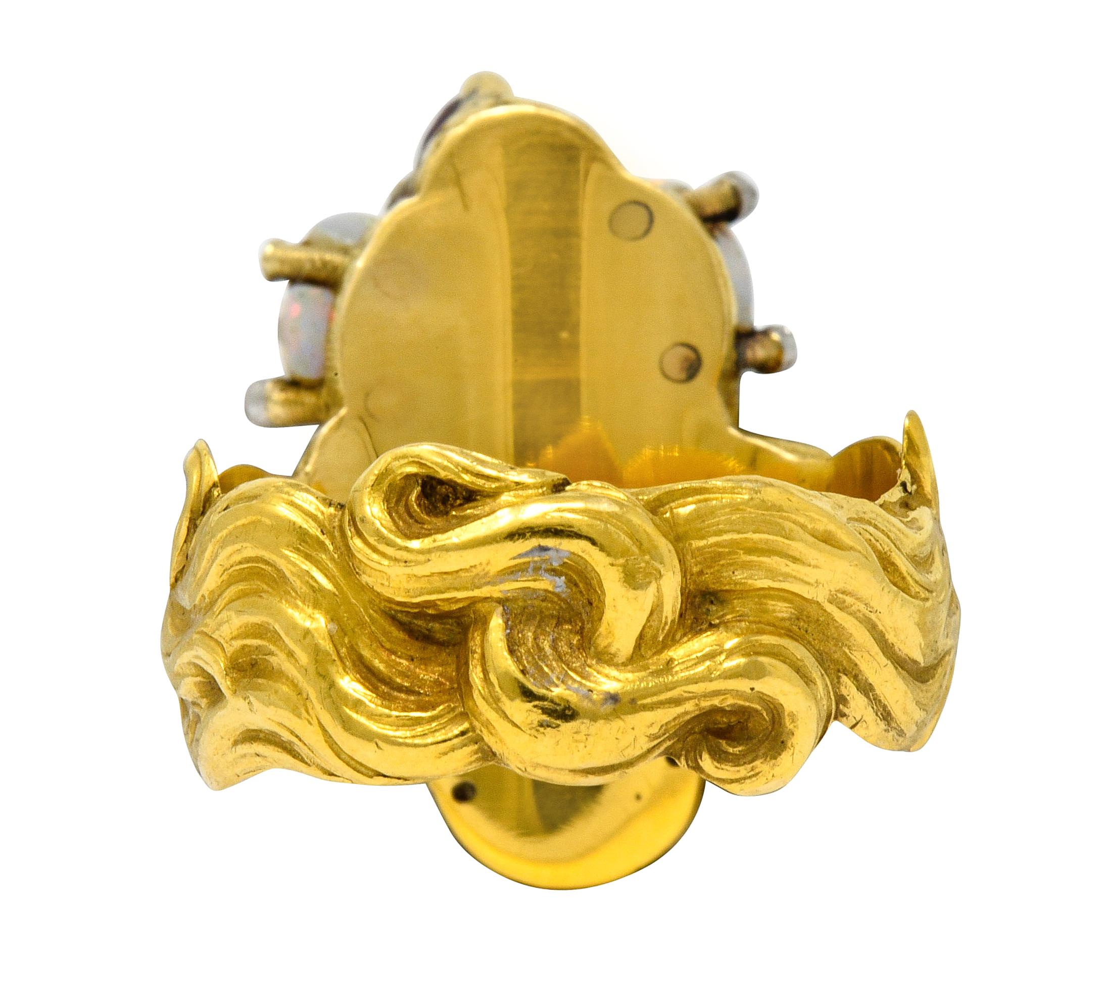 Art Nouveau Opal Ruby Diamond 18 Karat Gold Empress Band Ring In Good Condition In Philadelphia, PA